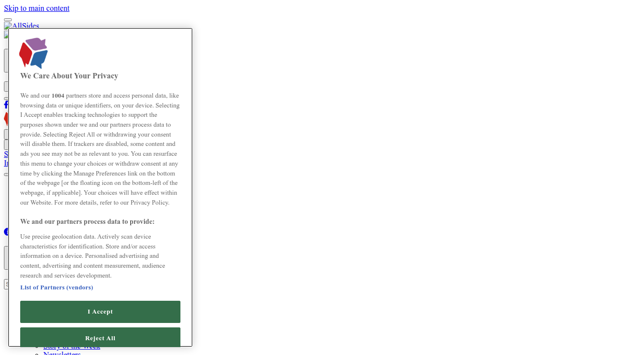 The homepage of AllSides, displaying its media bias chart which categorizes news sources by their political lean, assisting marketers in understanding media landscapes.