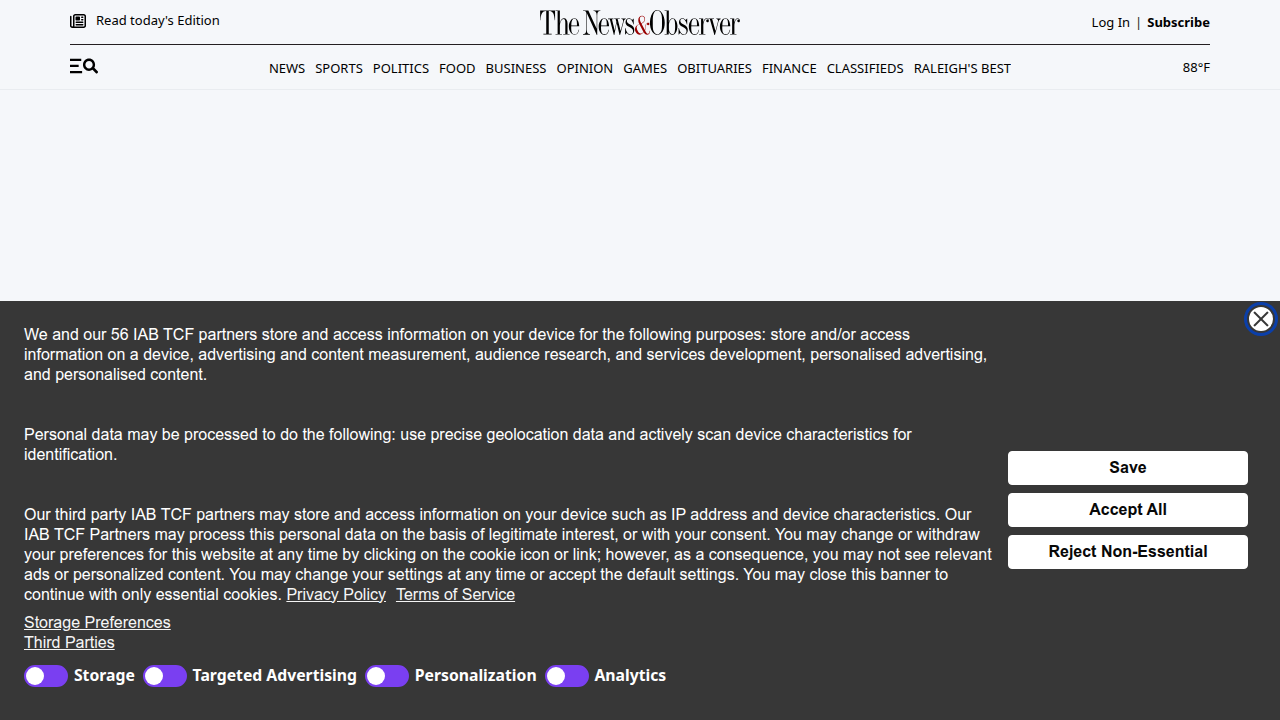 The digital face of a major regional newspaper that covers the Triangle area, including Chapel Hill, demonstrating adaptation to mobile readers.