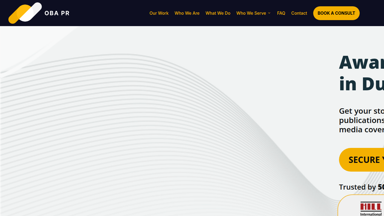 Screenshot of the OBA PR website, a resource for AI adoption in PR, showcasing relevant industry insights.