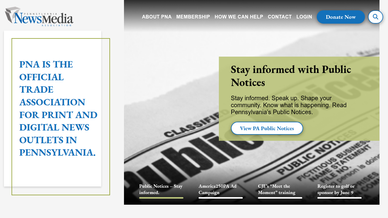 The Pennsylvania NewsMedia Association website, a resource for understanding local news dynamics and legislative affairs.
