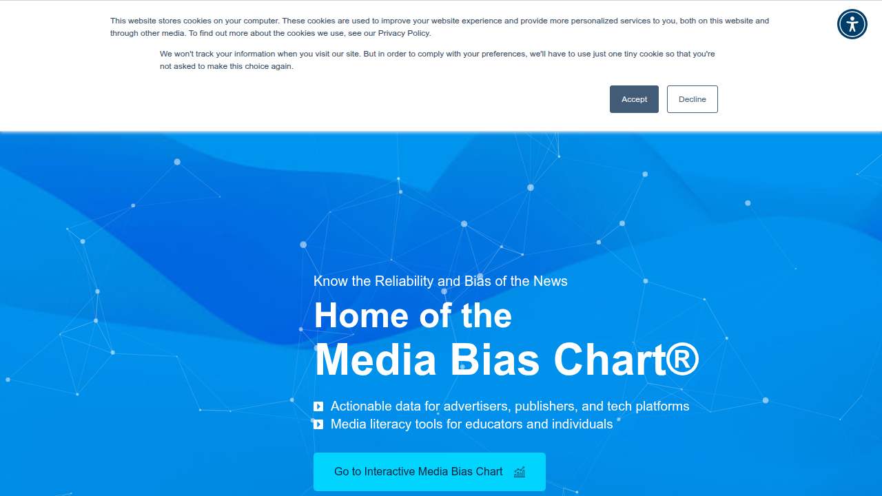The Ad Fontes Media website, known for its Media Bias Chart and assessments of news source reliability.