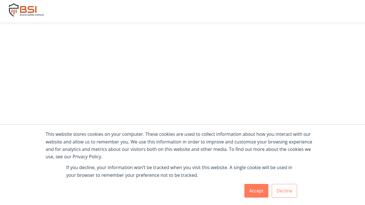 Screenshot of the Brand Safety Institute's blog, discussing the evolving landscape of brand safety in 2026.
