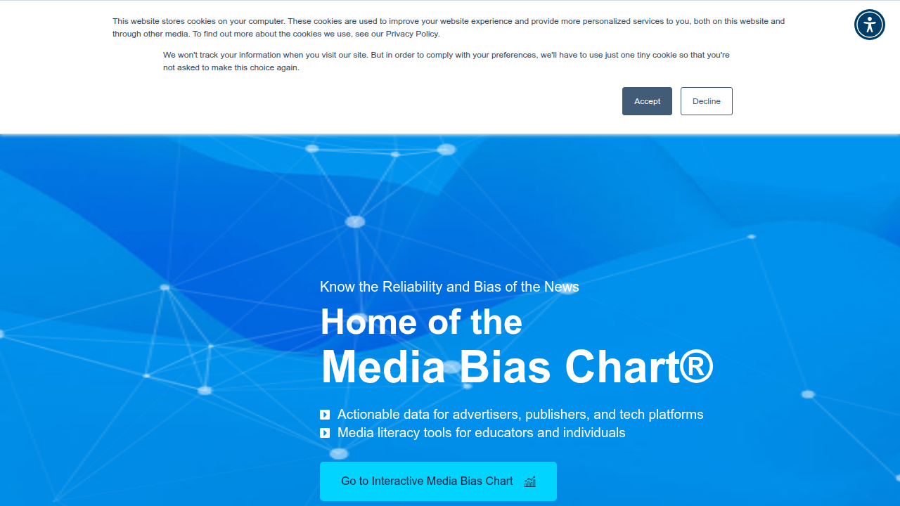 Ad Fontes Media's website, detailing their methodology for rating news sources on reliability and political bias.