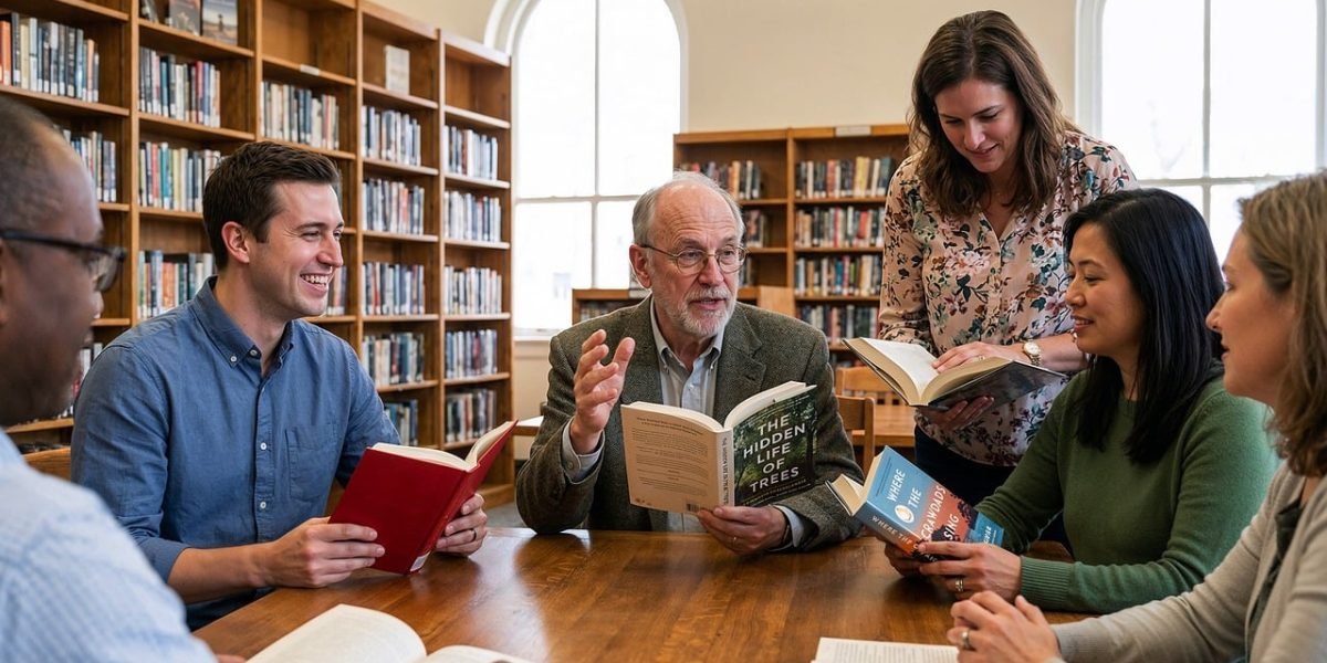 A group of people engaged in a lively discussion, representing the civic information function of a newspaper's stance.