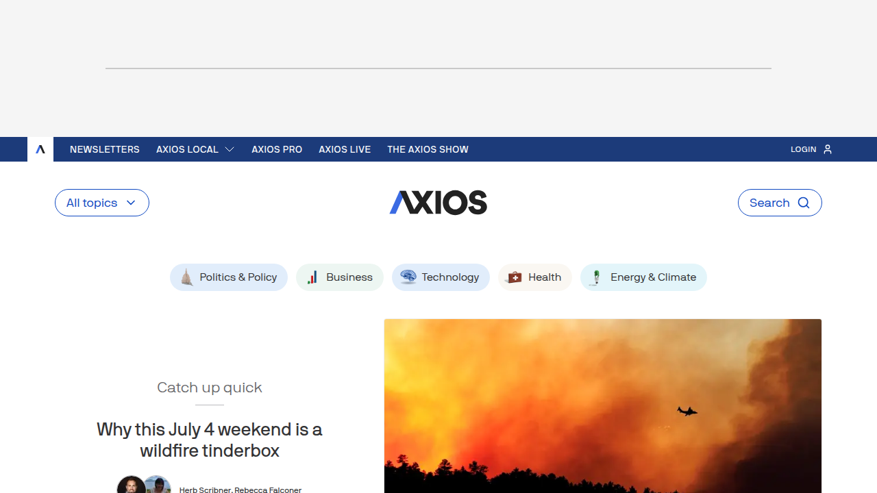 The homepage of Axios, a modern news outlet that has covered the legacy and importance of the Black press, including the Afro-American.