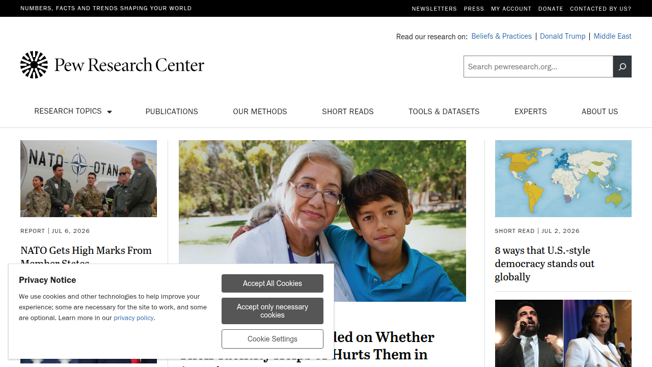 The Pew Research Center website, a source for journalism and media fact sheets.