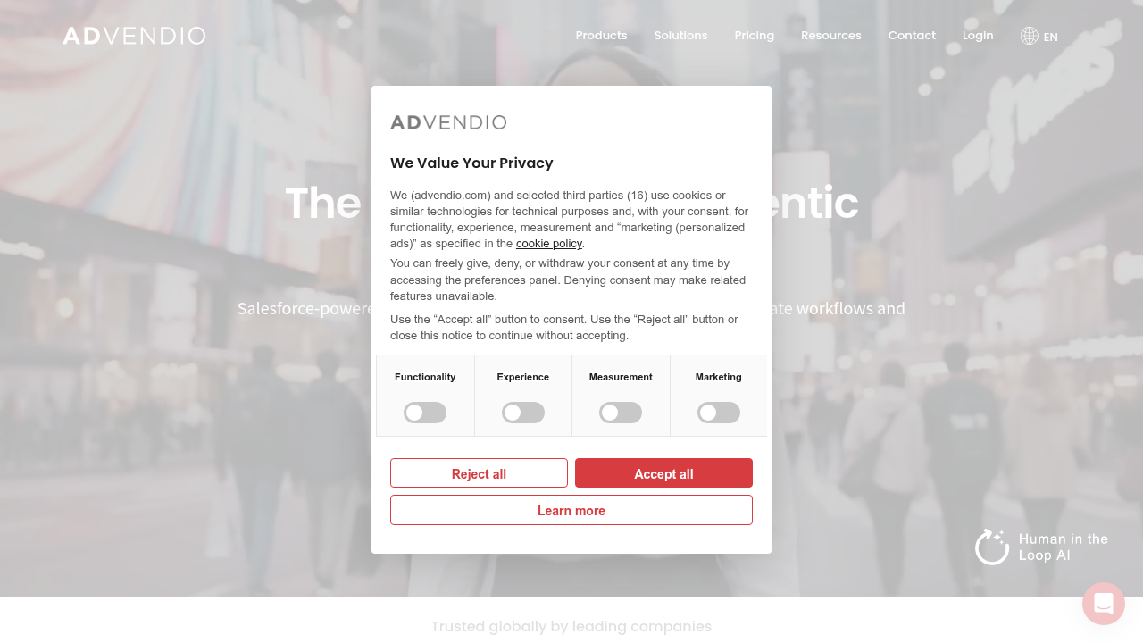 The Advendio website, providing resources on advertising solutions and classifieds.
