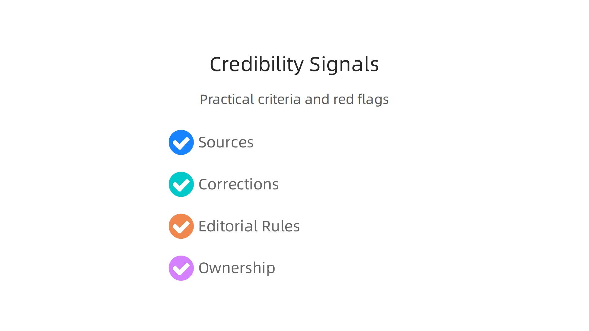 An infographic outlining the essential factors that indicate a newspaper's credibility and trustworthiness.